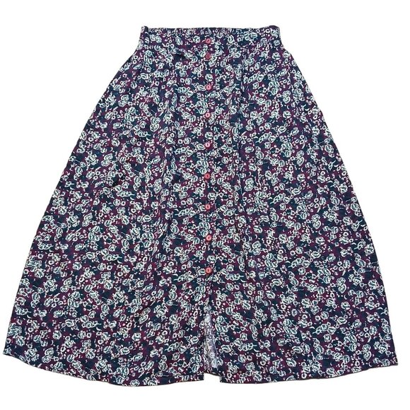 Vintage Sag Harbor Floral Maxi Skirt Burgundy Green Button Western Indie Medium - Picture 1 of 7